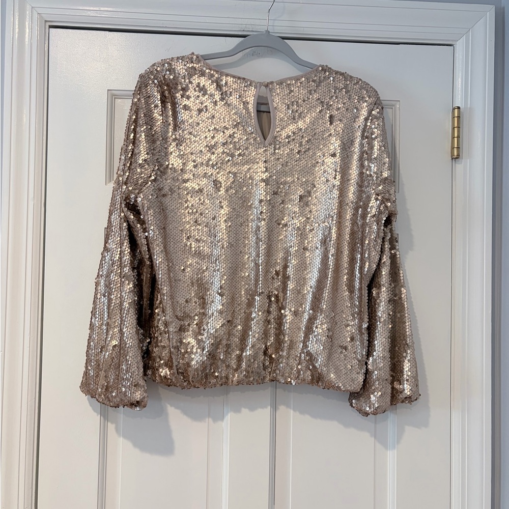 Simply Vera Vera Wang Gold Sequin Blouse Balloon Sleeve Party Top Size Medium - Picture 5 of 12